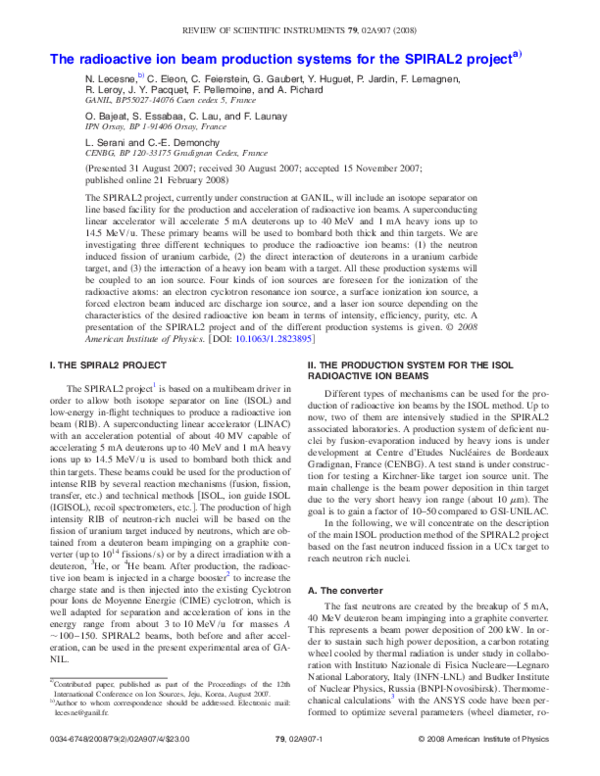 (PDF) The radioactive ion beam production systems for the SPIRAL2 project