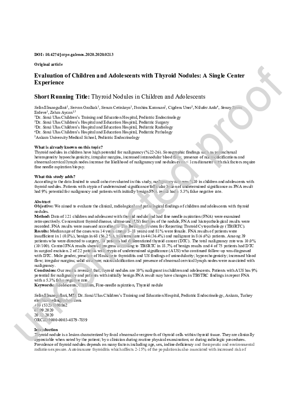 (PDF) Evaluation of Children and Adolescents with Thyroid Nodules: A ...