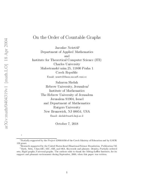 (PDF) On the order of countable graphs