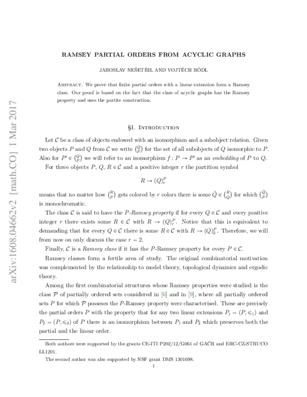 (PDF) Ramsey Partial Orders from Acyclic Graphs | Jaroslav Nešetřil ...