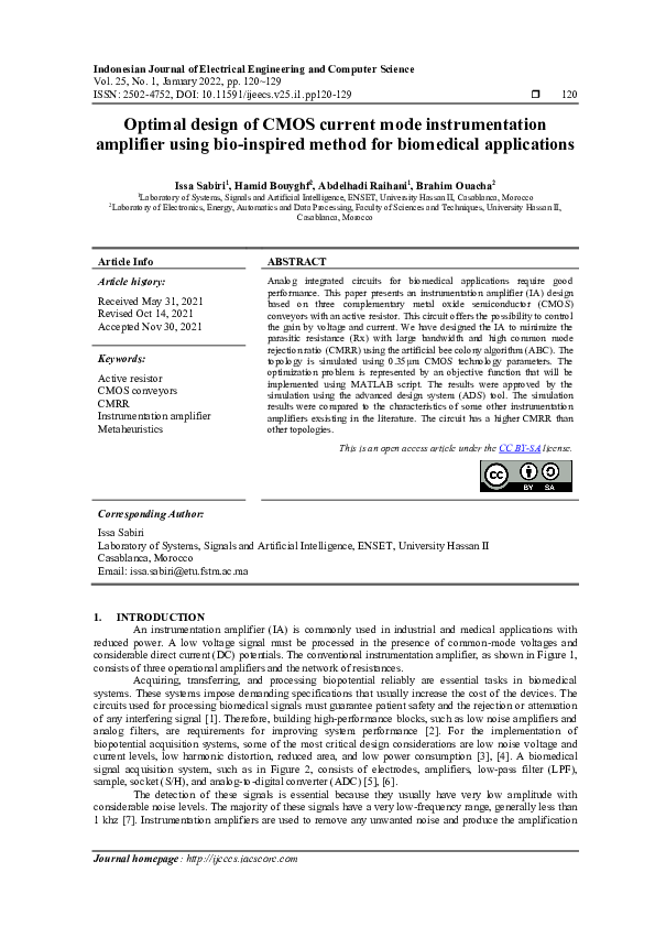 (PDF) Optimal design of CMOS current mode instrumentation amplifier