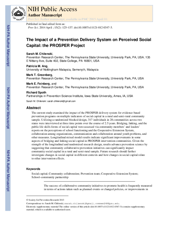(PDF) The Impact of a Prevention Delivery System on Perceived Social ...