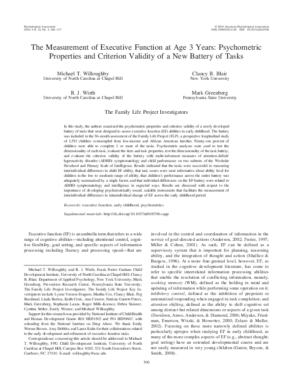 (PDF) The measurement of executive function at age 3 years ...