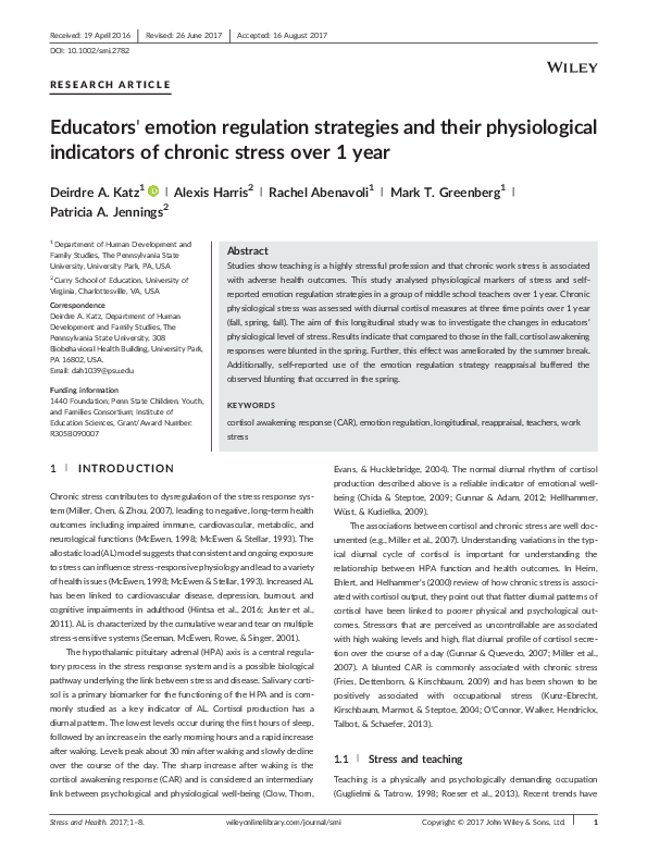 (PDF) Educators' emotion regulation strategies and their physiological ...
