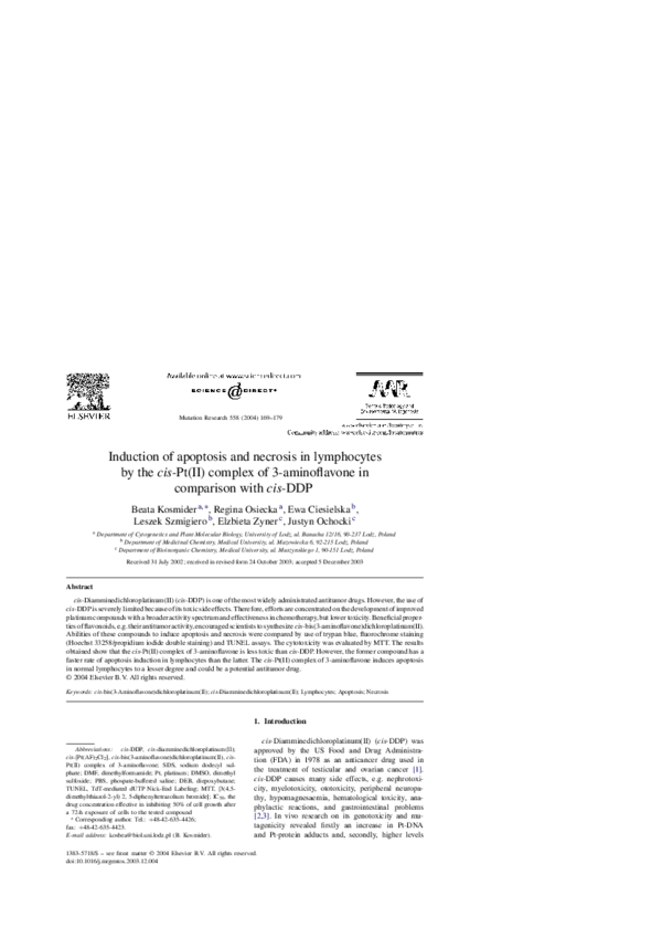 (PDF) Induction of apoptosis and necrosis in lymphocytes by the cis-Pt ...