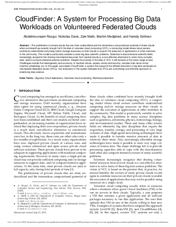 (PDF) CloudFinder: A System for Processing Big Data Workloads on ...