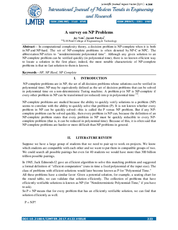 (PDF) A survey on NP Problems
