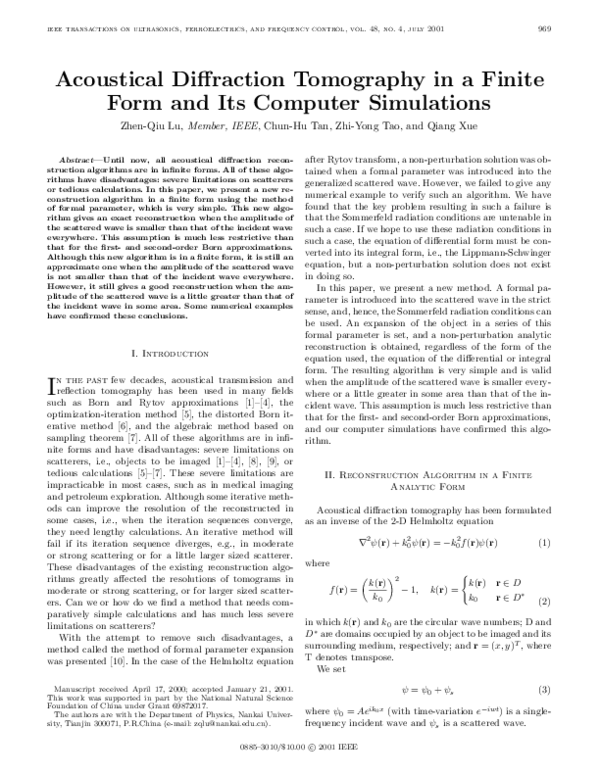 (PDF) Acoustical diffraction tomography in a finite form based on the ...