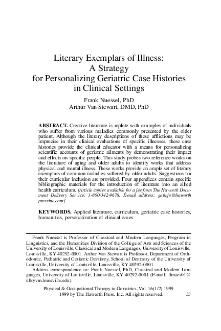 (PDF) Literary Exemplars of Illness: A Strategy for Personalizing ...