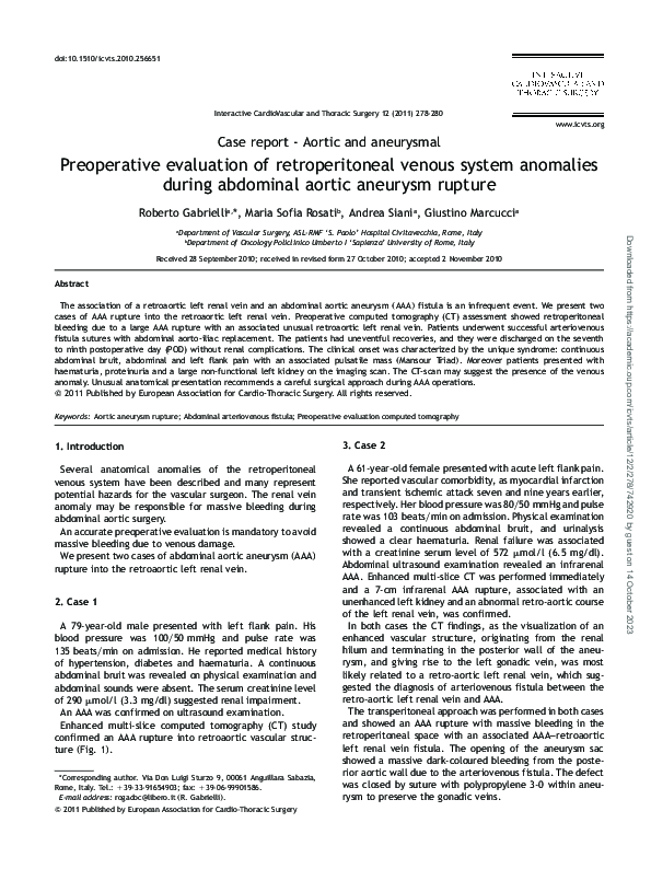 (PDF) Preoperative evaluation of retroperitoneal venous system ...