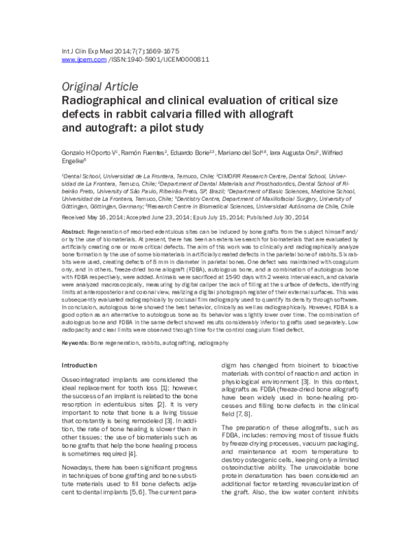 (PDF) Radiographical and clinical evaluation of critical size defects ...