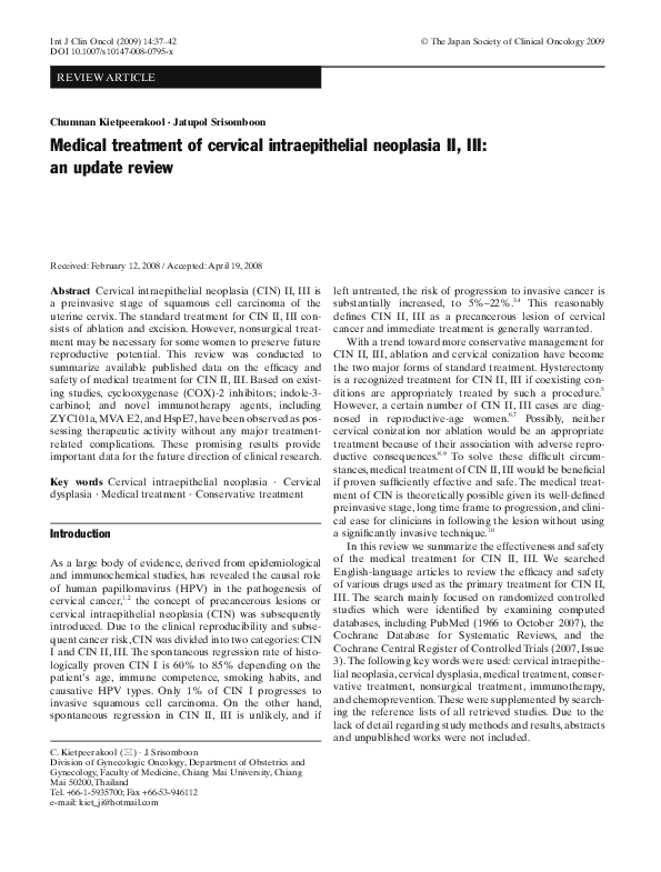 (PDF) Medical treatment of cervical intraepithelial neoplasia II, III ...