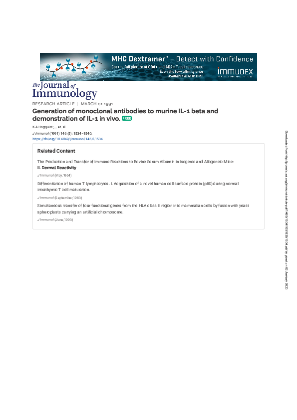 (PDF) Generation of monoclonal antibodies to murine IL-1 beta and ...
