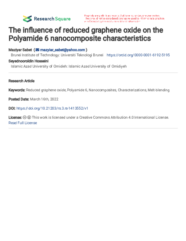 (PDF) The influence of reduced graphene oxide on the Polyamide 6 ...