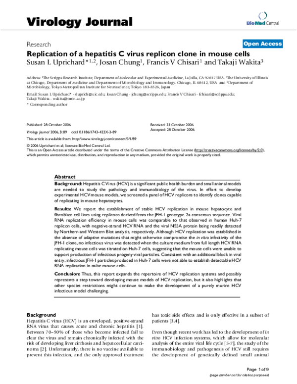 (PDF) Replication of a hepatitis C virus replicon clone in mouse cells