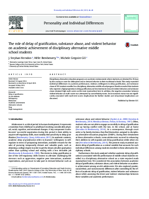 (PDF) The role of delay of gratification, substance abuse, and violent ...