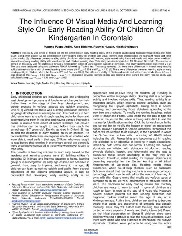 (PDF) The Influence Of Visual Media And Learning Style On Early Reading ...
