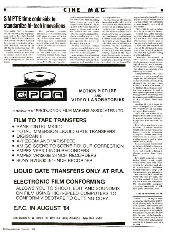 (PDF) SMPTE time code aids to standardize hi-tech innovations