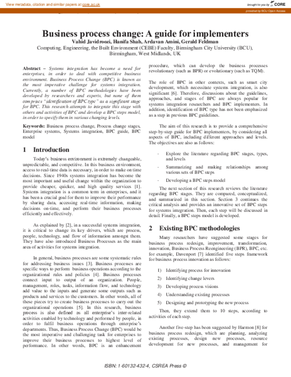 (PDF) Business process change: A guide for implementers