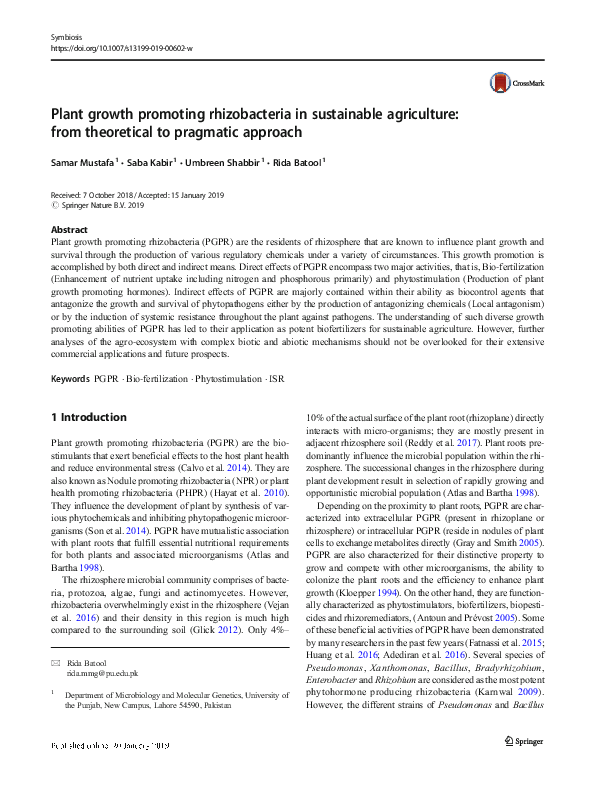 (PDF) Plant growth promoting rhizobacteria in sustainable agriculture ...