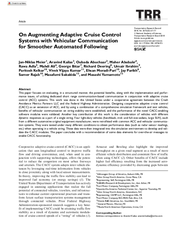(PDF) On Augmenting Adaptive Cruise Control Systems with Vehicular ...
