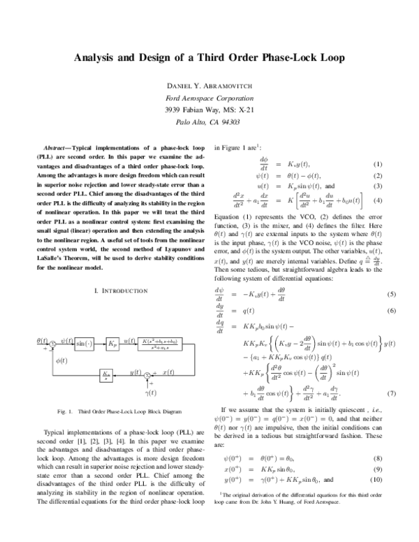 (PDF) Analysis and design of a third order phase-lock loop