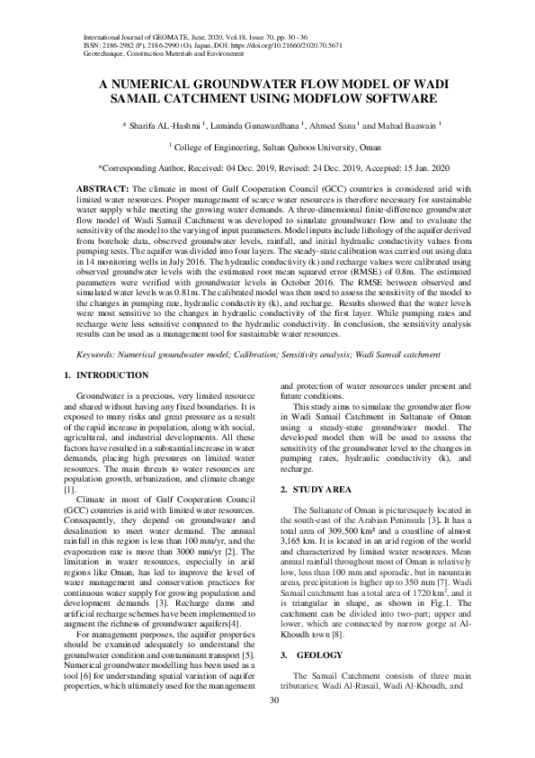 (PDF) A Numerical Groundwater Flow Model of Wadi Samail Catchment Using ...