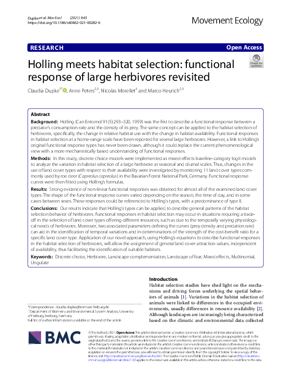 (PDF) Holling meets habitat selection: functional response of large ...