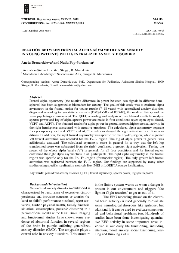 (PDF) Relation Between Frontal Alpha Asymmetry and Anxiety in Young ...
