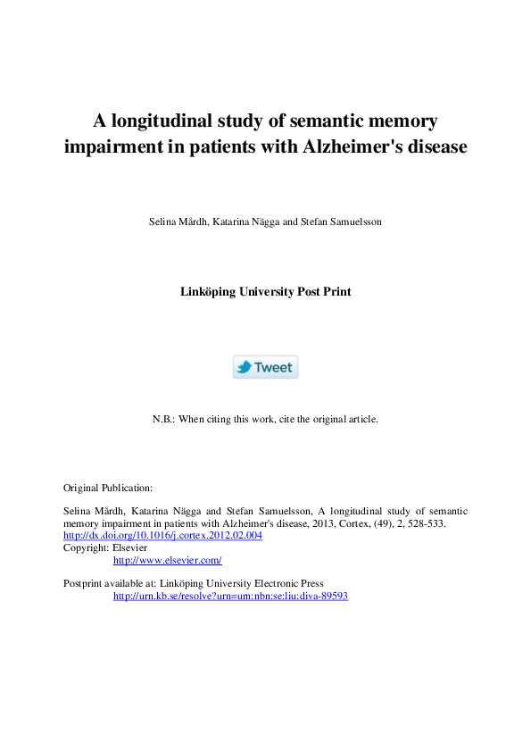 (PDF) A longitudinal study of semantic memory impairment in patients ...