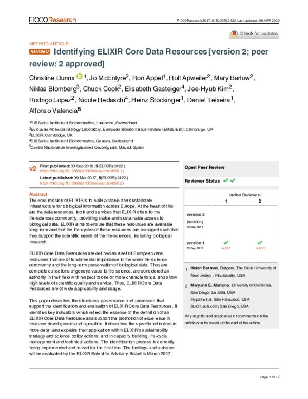 (PDF) Identifying ELIXIR Core Data Resources