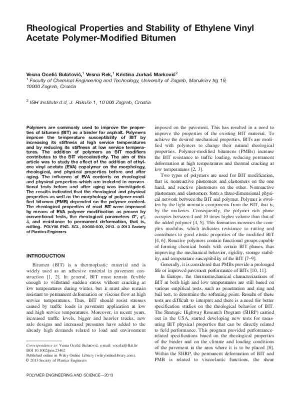 (PDF) Rheological properties and stability of ethylene vinyl acetate