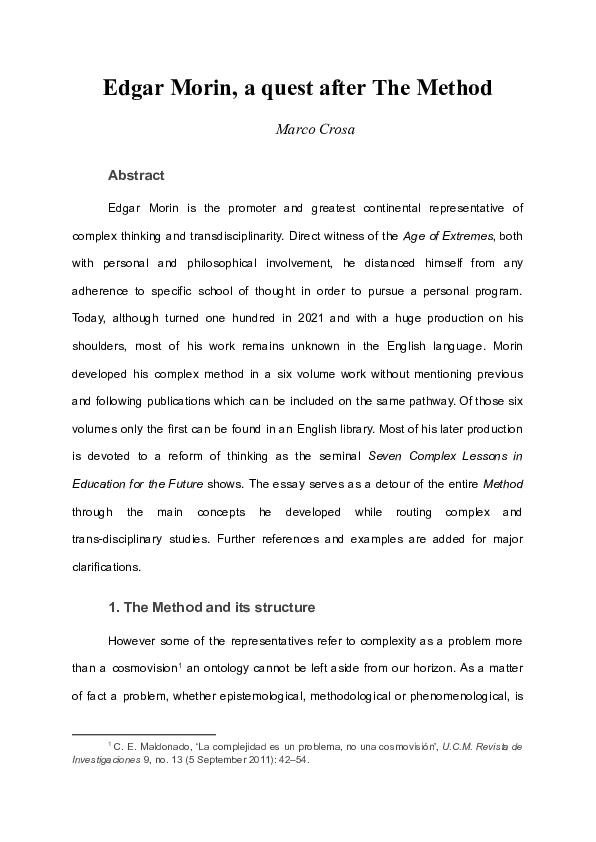(PDF) Edgar Morin, a quest after The Method
