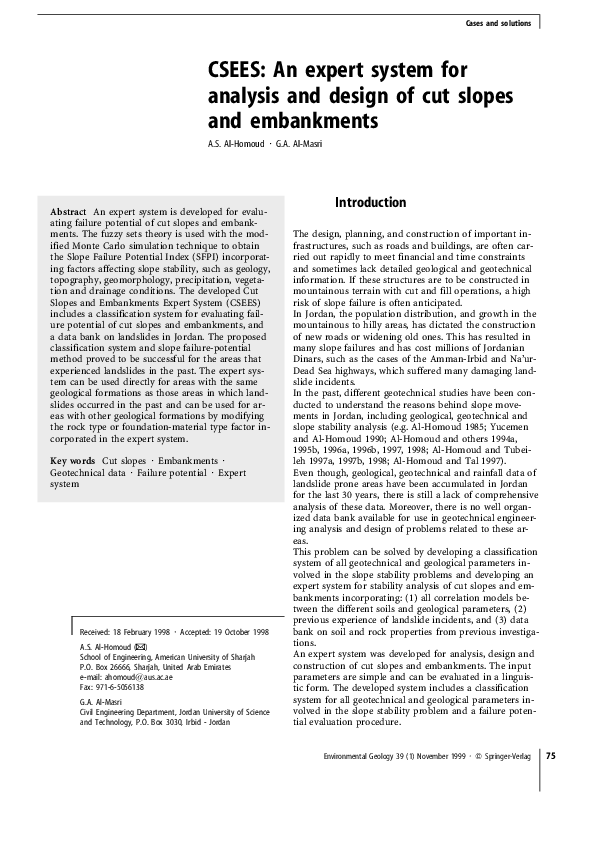 (PDF) CSEES: An expert system for analysis and design of cut slopes and ...