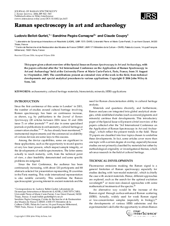 (PDF) Raman spectroscopy in art and archaeology