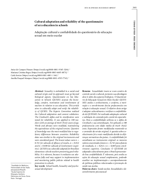 (PDF) Cultural Adaptation and Reliability of the Questionnaire of Sex ...