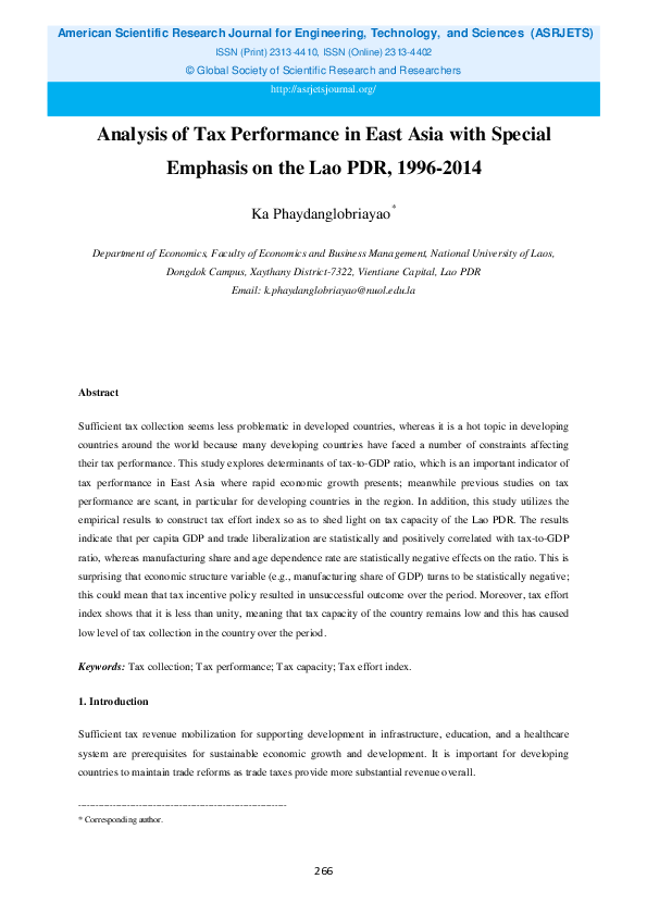 (PDF) Analysis of Tax Performance in East Asia with Special Emphasis on ...