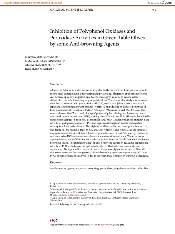 (PDF) Inhibition of Polyphenol Oxidases and Peroxidase Activities in ...