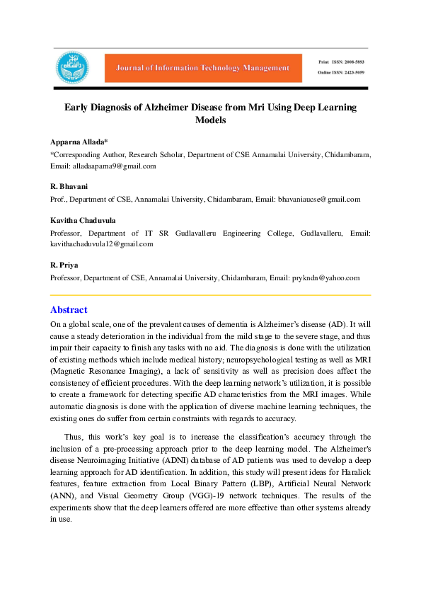 (PDF) Early Diagnosis of Alzheimer Disease from Mri Using Deep Learning ...
