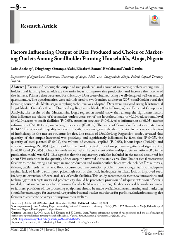 (PDF) Factors Influencing Output of Rice Produced and Choice of ...