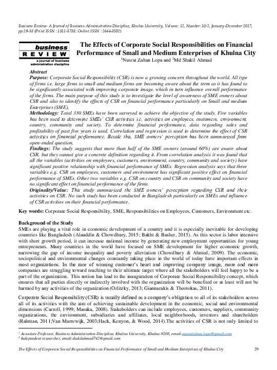 (PDF) The Effects of Corporate Social Responsibilities on Financial ...