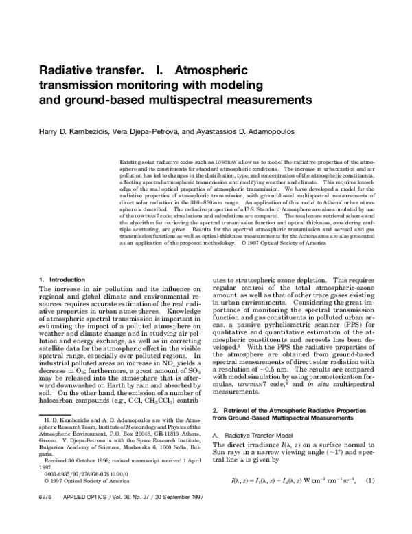 (PDF) Radiative transfer. I. Atmospheric transmission monitoring with ...