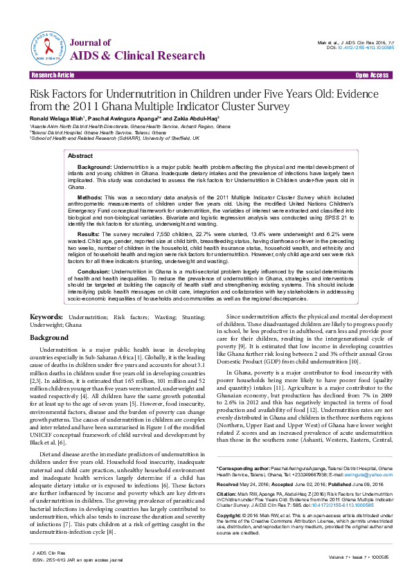 (PDF) Risk Factors for Undernutrition in Children under Five Years Old ...
