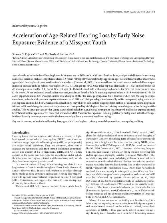 (PDF) Acceleration of Age-Related Hearing Loss by Early Noise Exposure ...