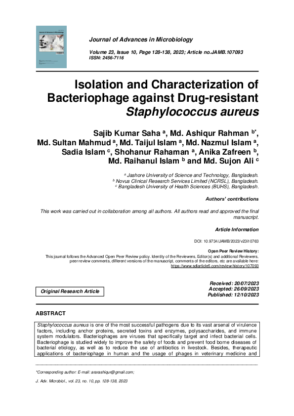 (PDF) Isolation and Characterization of Bacteriophage against Drug ...