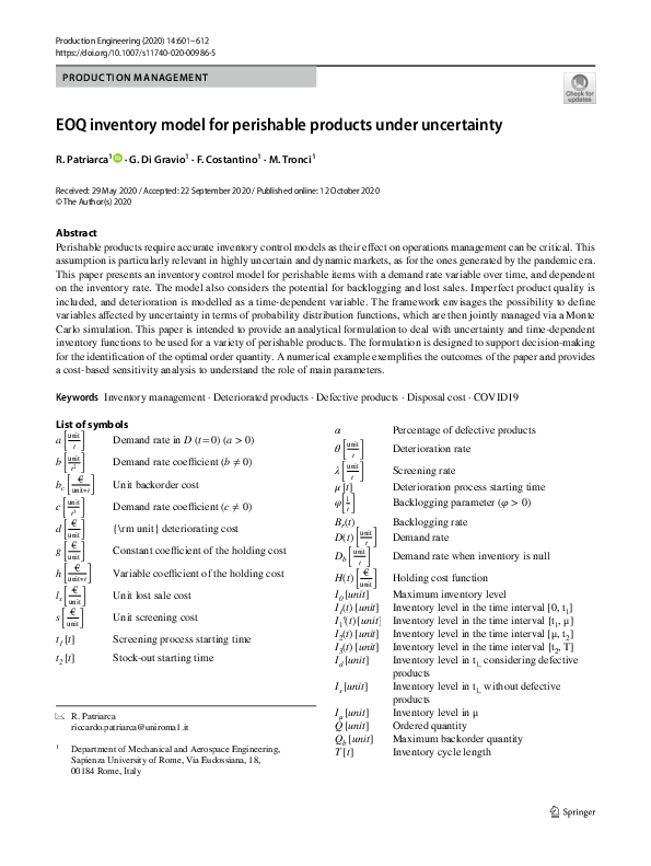 (PDF) EOQ inventory model for perishable products under uncertainty