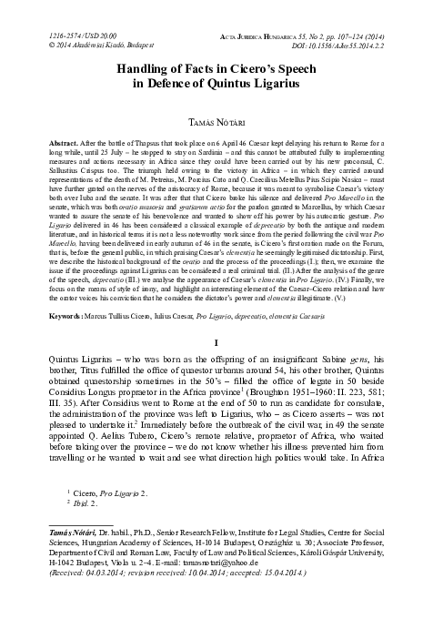 (PDF) Handling of facts in Cicero’s speech in defence of Quintus Ligarius