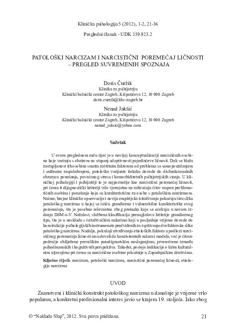 (PDF) Pathological narcissism and narcissistic personality disorder - A ...