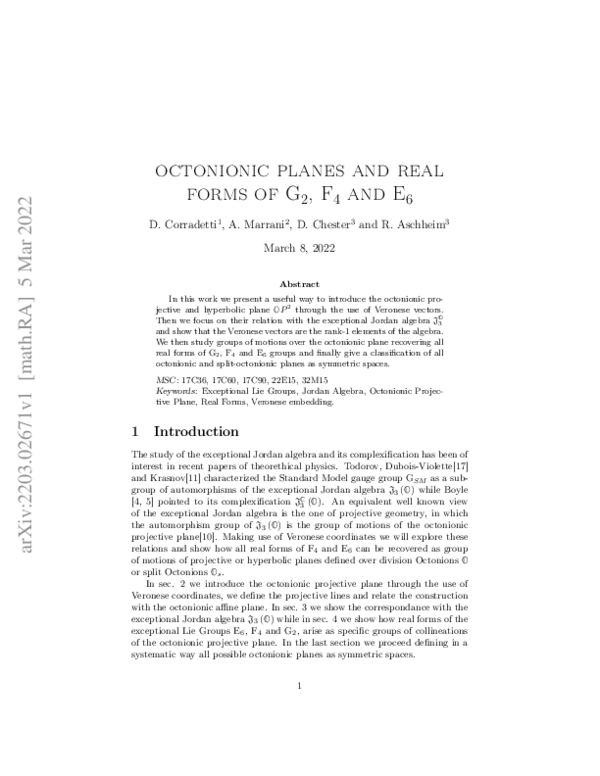 (PDF) Octonionic Planes and Real Forms of $G_2$, $F_4$ and $E_6$