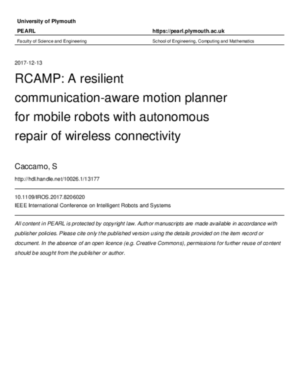 (PDF) RCAMP: A resilient communication-aware motion planner for mobile ...